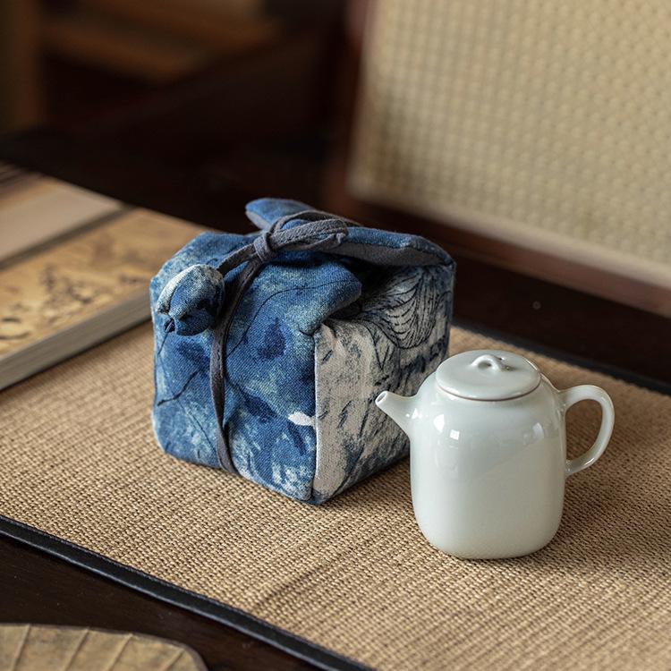 Portable Travel Tea Set with Ink Wash Batik Design: Quick-Brew Teapot, Fair Cup, and Zisha Pot Storage Bag