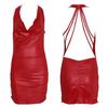 Women Sleeveless Backless Halter Faux Leather Mini Bodycon Dress Sexy Underwear