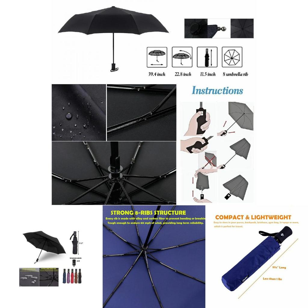 Elegantes schwarzes Kompakt-Regenschirm mit 10 Speichen und automatischer Öffnungs- und Schließfunktion