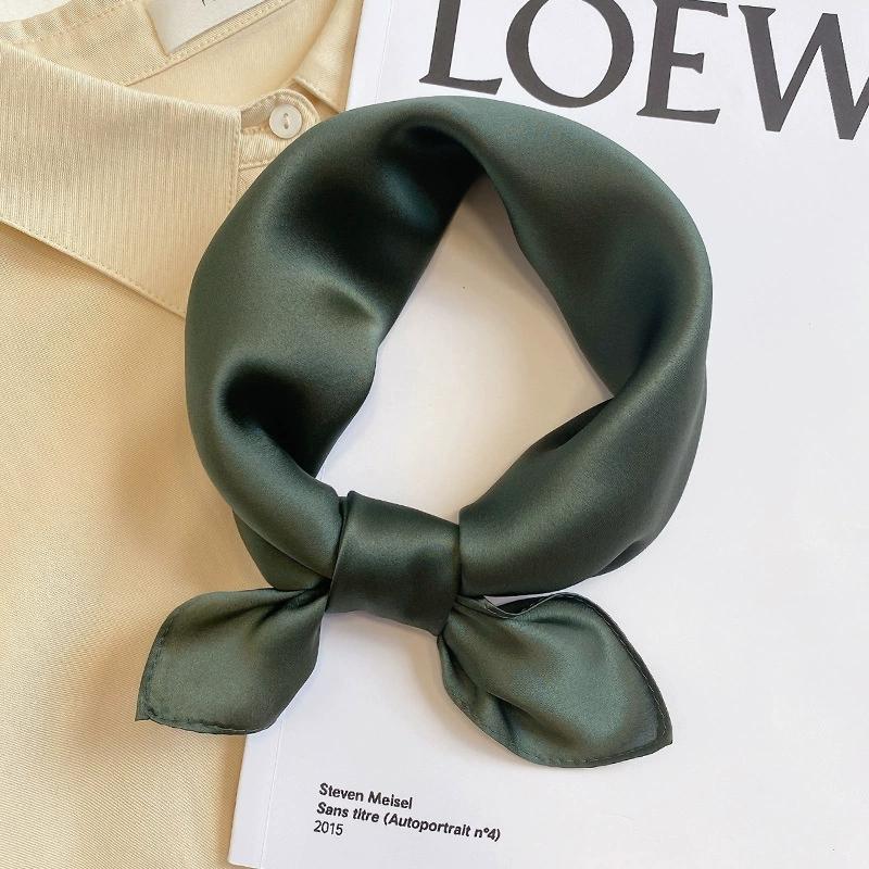 53CM Square 100% Mulberry Silk Scarf Solid Color Roll Edge Small Head Neck Hijab Women Decoration Kerchief Silk Bandana Scarves