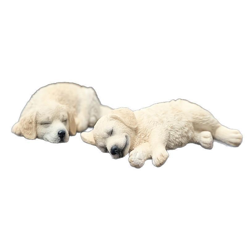 1Pcs Dog Figurine Set: Realistic Sleeping Golden Retriever & Labrador Model For Car/Desktop Decoration, Not A Toy