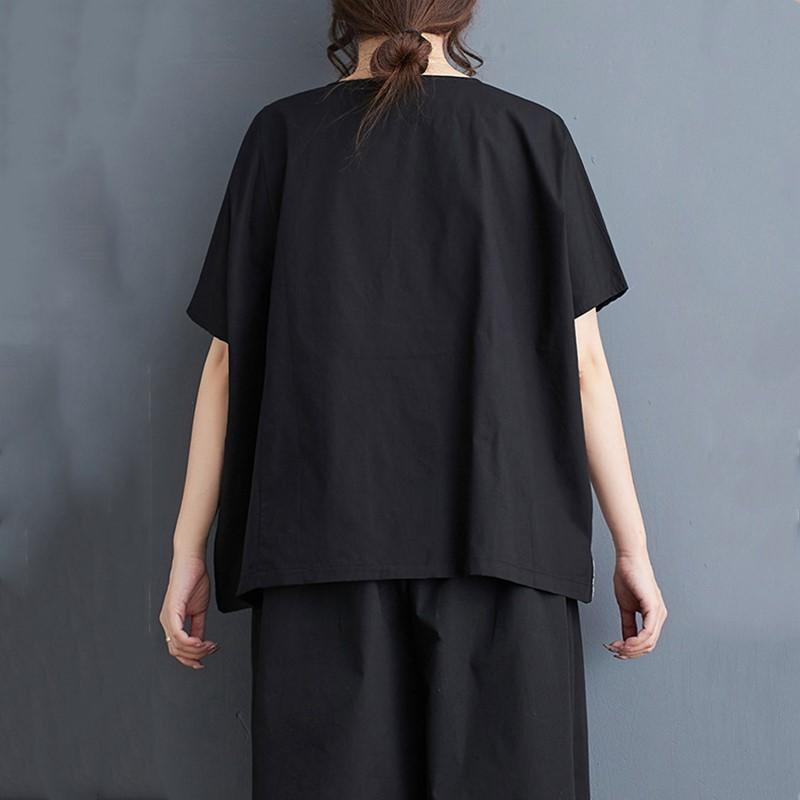 Camiseta holgada informal de verano de manga corta de algodón negro de gran tamaño para mujer
