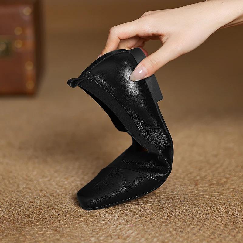 Fashion 2025 Spring Shallow Mouth Square Toe Loafers Shoes for Women Genuine Leather Woman Shoes Fashion Concise Low Heel Women Flats