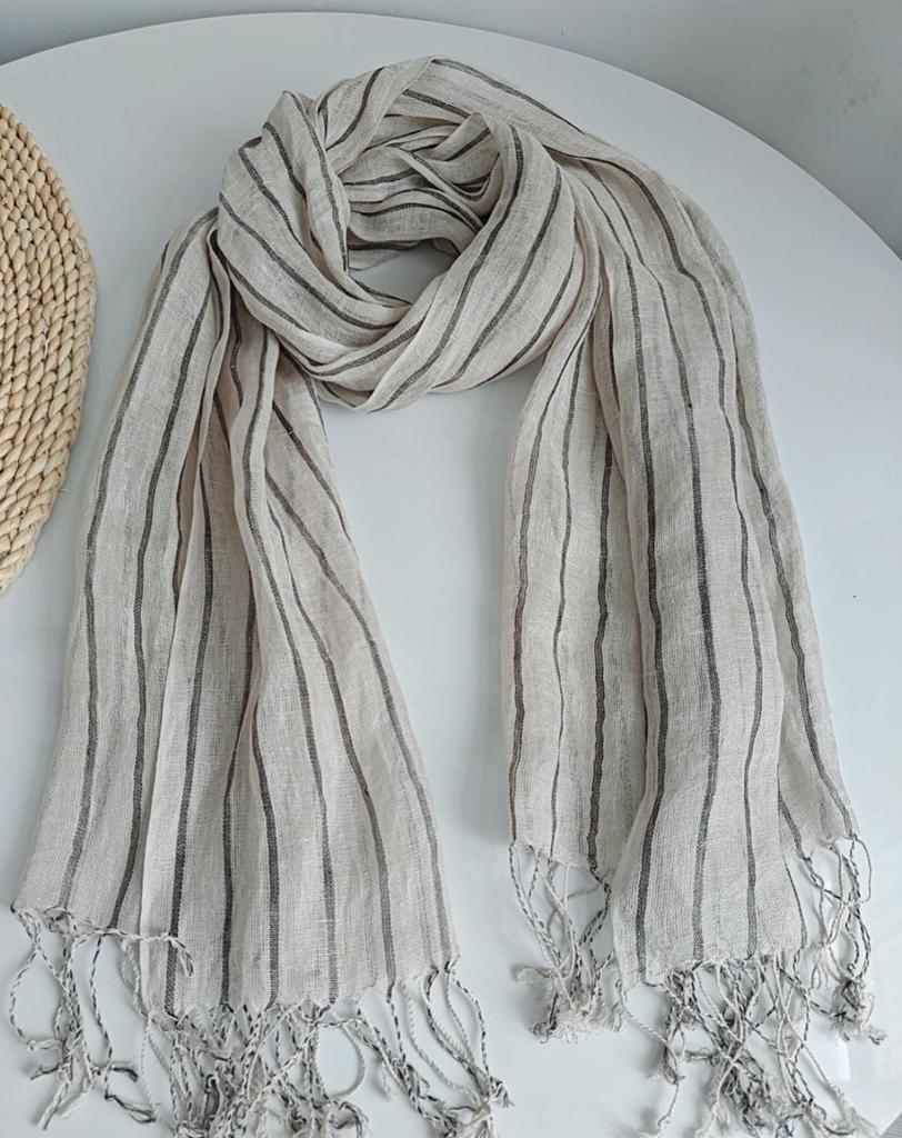Unisex lněná šála v korejském stylu - Tenká, ochrana proti slunci, retro, přírodní barvy kapky rosy pro jaro/léto
