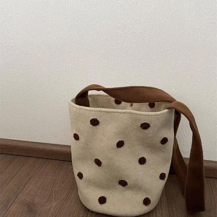 Bubble Tea Polka Dot Bucket Bag Polka Dot Bag New Niche Design Shoulder Messenger Bag Commuter Bag Women