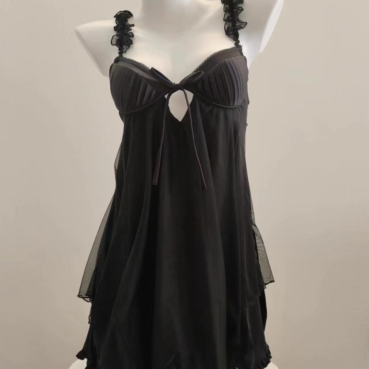 

Сексуальные пижамы женские ночные рубашки с оборками кружево с подкладкой на груди подушка пижамное платье ночная одежда нижнее белье S чёрный