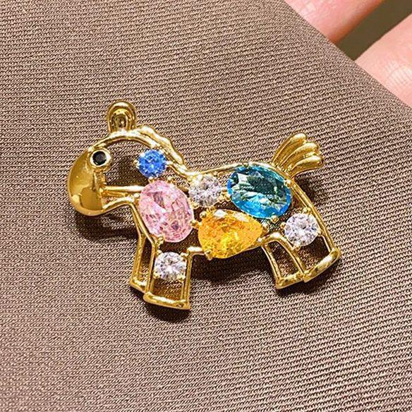 Colorful Rhinestone Cute Pony Brooch: Luxe Hollow-Out Animal Pin for Women None