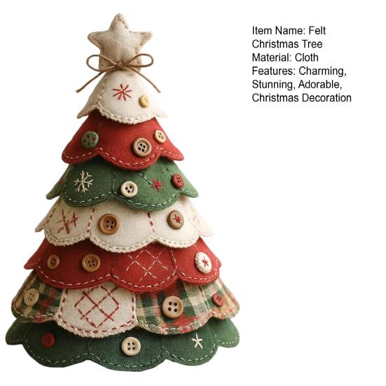 Fabric Christmas Tree Figurine Handmade Multi-layer Felt Xmas Tree Ornament with Buttons And Star Topper Holiday DIY Patchwork Craft for Home Office