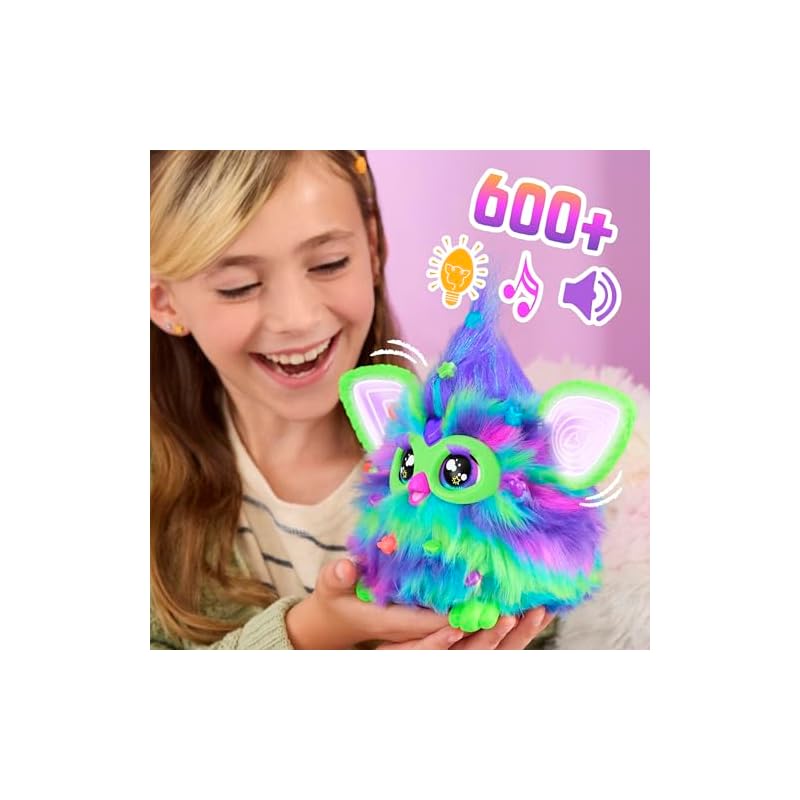 Hasbro Furby Aurora Glow-in-the-Dark, Voice-Activated Interactive Toy for Boys and Girls Ages 6+ with 15 Fashion Accessories, Animatronic, Motorized