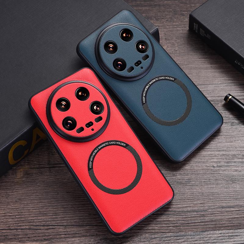 PU Leather Magsafe Case for Xiaomi 14 Ultra Magnetic Wireless Charging Shockproof Cover Shell for Xiaomi 14 14Pro 14Ultra
