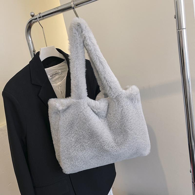 Women's Fluffy Autumn/Winter Shoulder Bag - Versatile, Cute, Plush Handbag Tote