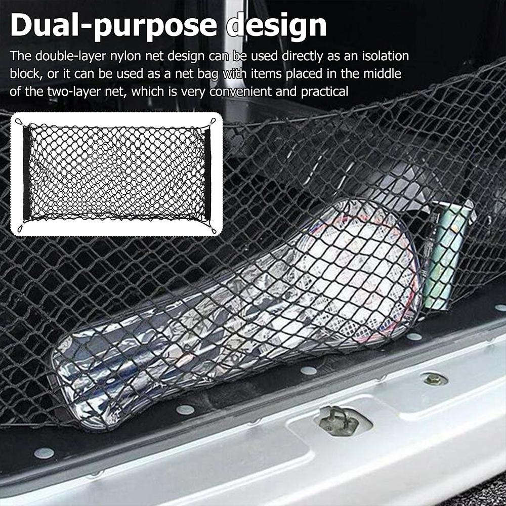 Car Trunk Cargo Net with 4 Hooks Adjustable Car Net Elastic Trunk Cargo Organizer Nylon Net Universal Car Accessory 60x110cm