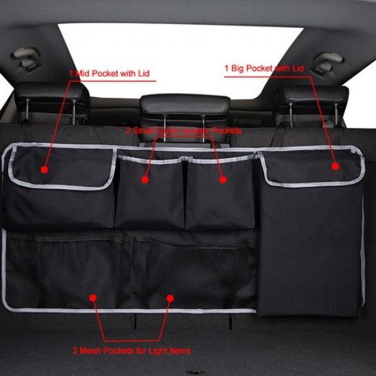 1pc Car Rear Trunk Organizer Seat Storage Bag Holder Net Pocket Black Universal