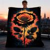 1pc Black Rose Art Print Outdoor Flannel Blanket Soft All Season Polyester Throw , Perfect for Picnics & Travel , Picnic Accessory