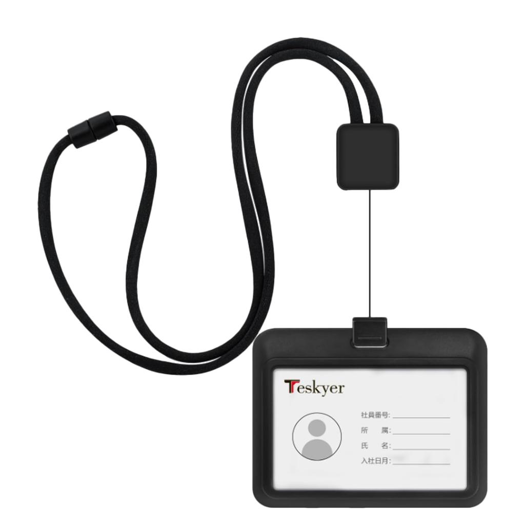Teskyer ID Card Holder with Retractable Safety Employee ID Neck Name Black Reel, Buckle, Detachable, Case, Strap, Retractable, Holder, Hard, Rotating,