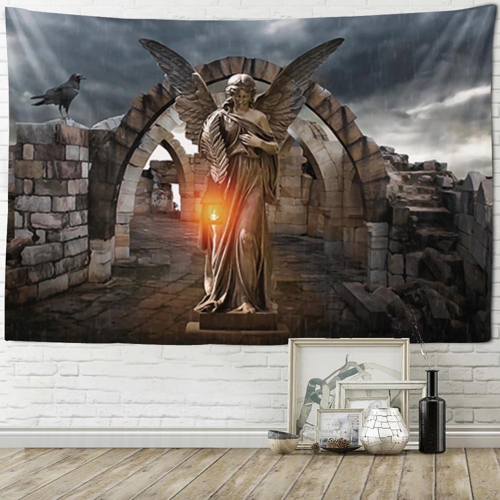 Blanket Art Hanging At Home Living Room Bedroom  Decor Vintage Mural Plaster Angels and Demons Wall Tapestry
