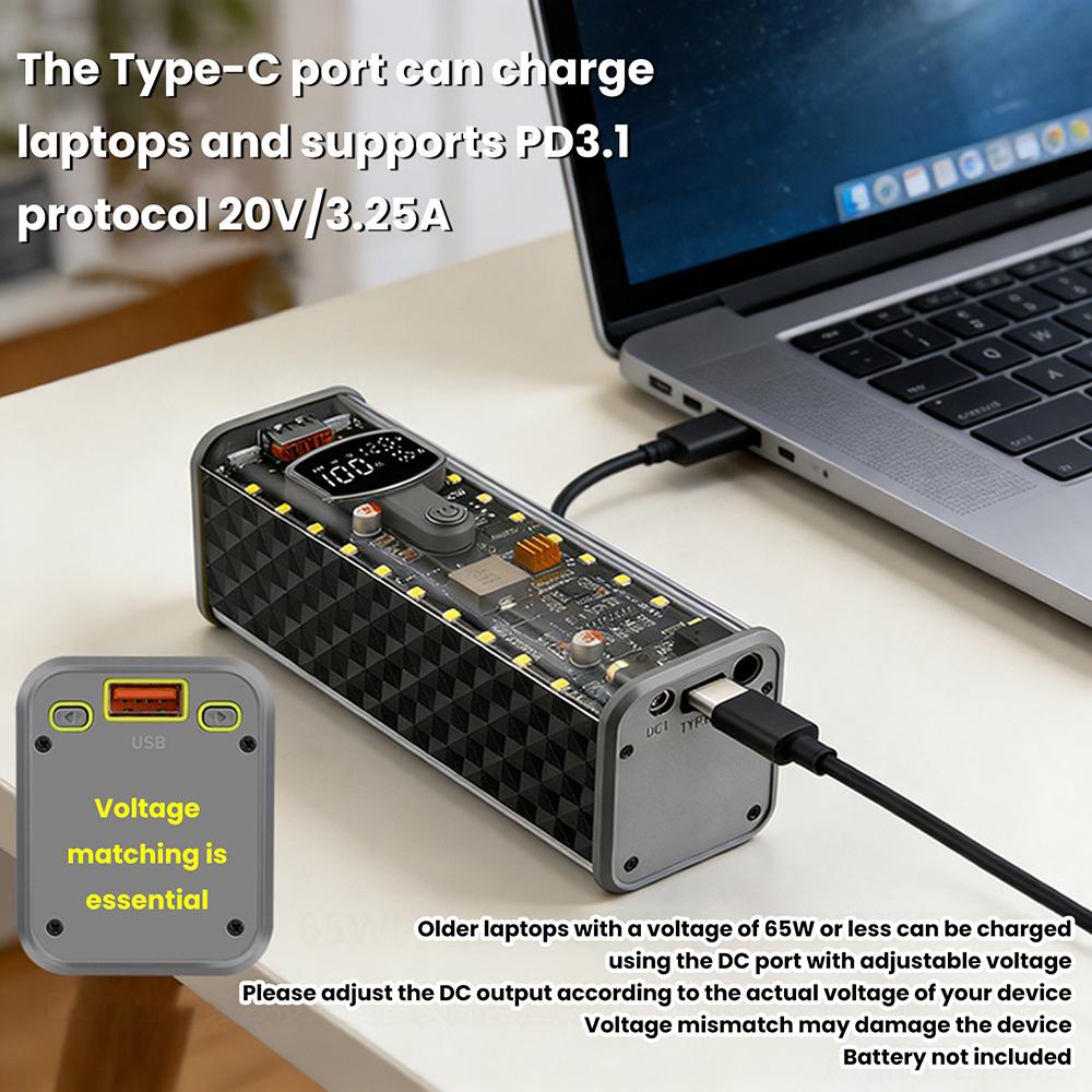 PD65W 45W Süper Hızlı Şarj Kendin Yap Powerbank Kılıfı Kaynaksız 8 Hücreli 18650 Pil Saklama Kutusu Çift USB Type-C Çıkış