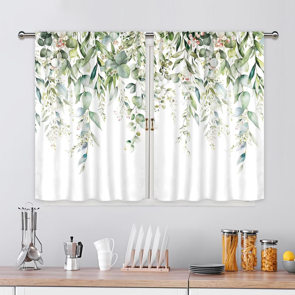 2PCS Digital Printed Curtains with Sage Design, Stylish Window Drapes for Living Room Bedroom Home Decoration and Kitchen