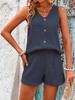 Casual Solid-color Textured Shorts Set, V-neck Single-breasted Vest and Loose Simple Shorts Summer Clothing Two-piece Set