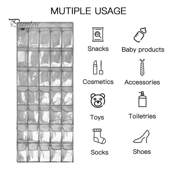 Over The Door Shoe Organizer with 35 Clear Large Pockets Space-saving Sturdy Hanging Storage Bag for Shoes Gloves Cutlery