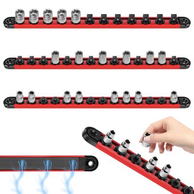 3Pcs Magnetic Socket Organizer Rail Set Stainless Steel with 12/14 360° Rotatable Removable Clip for Toolbox for Mechanic DIY