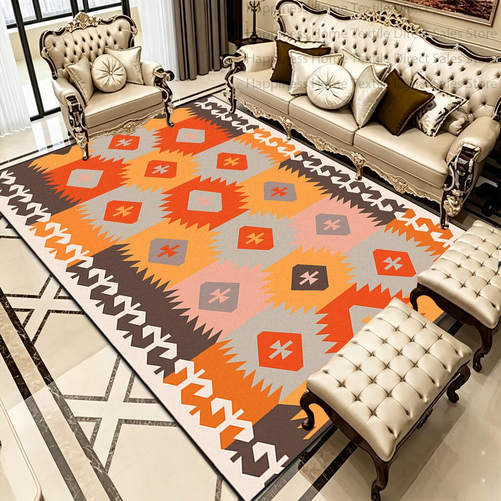 Boho Marokko Retro Stil Wohnzimmer Teppich Dekoration Schlafzimmer Rutschfest Waschbar Nachttischmatte Weich Leicht zu Reinigen Büro Luxus Teppich