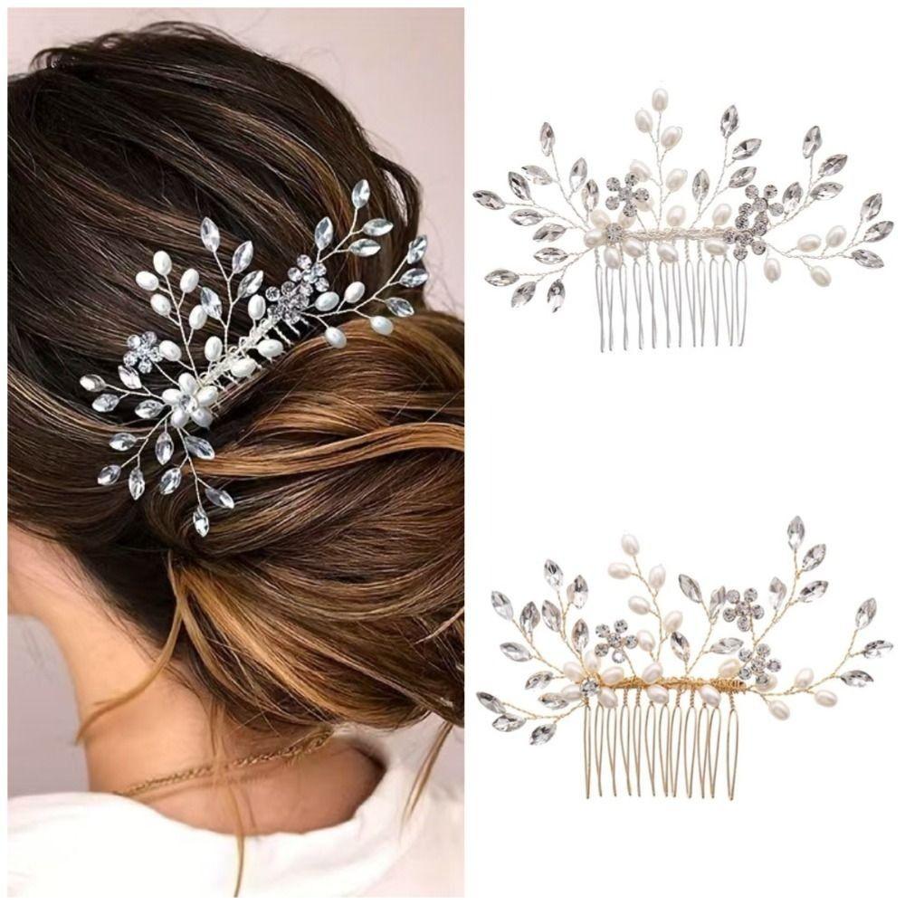 Elegant Hair Comb Sparkling Rhinestone Hairpin Hair Ornament Faux Pearl Hairclip  Women