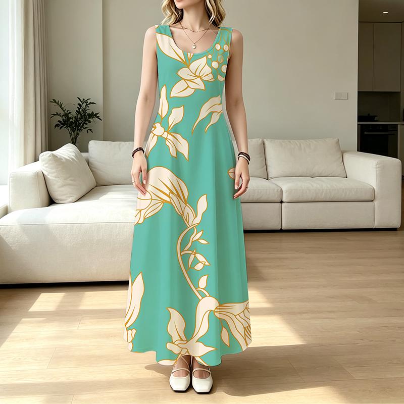 Women's Minimalist Sleeveless Beach Maxi Dress Flowy Fresh Comfort Fabric,Ideal for Vacation Casual Wear