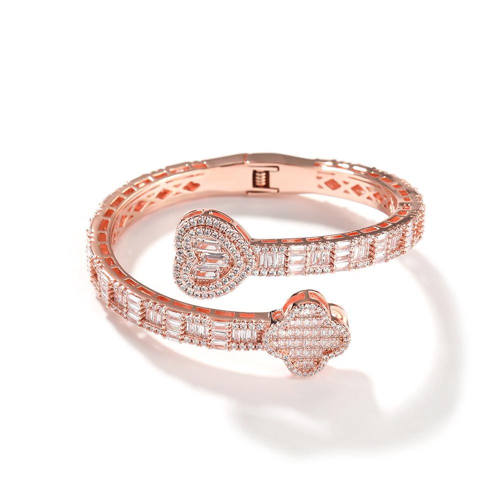 Hip-hop style love four-leaf clover bracelet personalized copper inlaid zircon trend bracelet clothing accessories