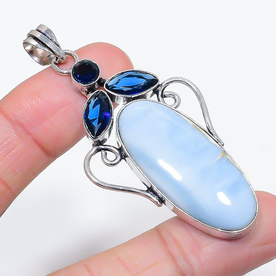 Natural Owhyee Opal, Topaz 925 Sterling Silver Jewelry Pendant 2.76" S1R98