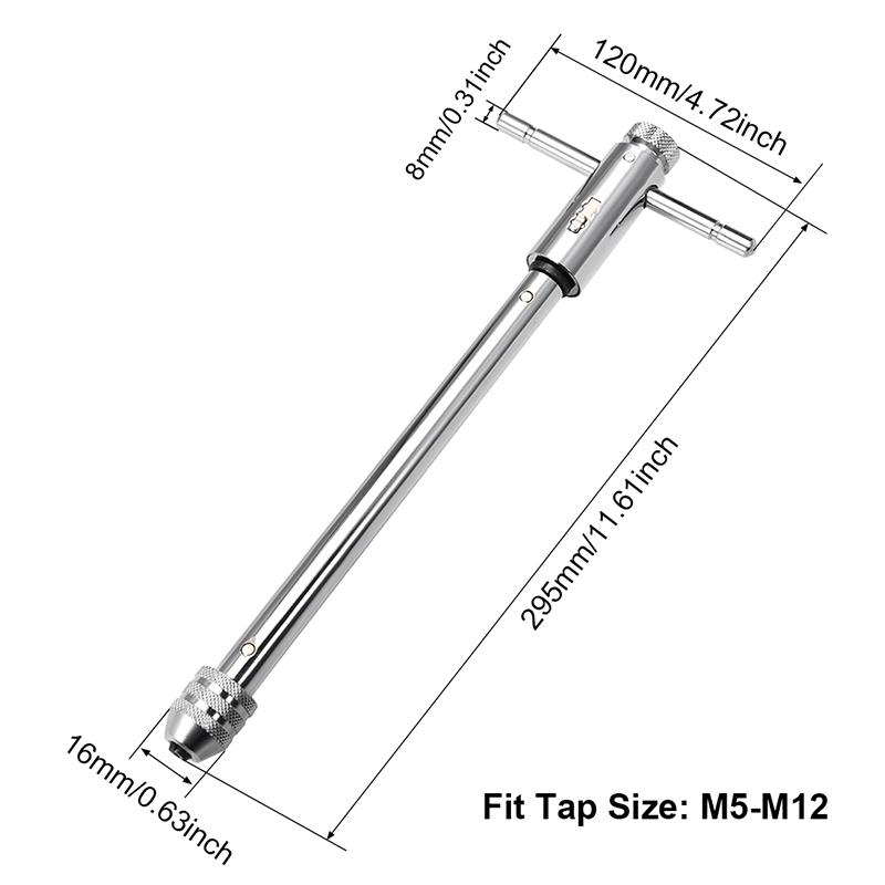 Adjustable T-Handle Ratchet Tap Wrench Tap M3-M8 M5-12 Ratcheting Wrench Screw Holder Male Thread Metric Workshop Hand Tool