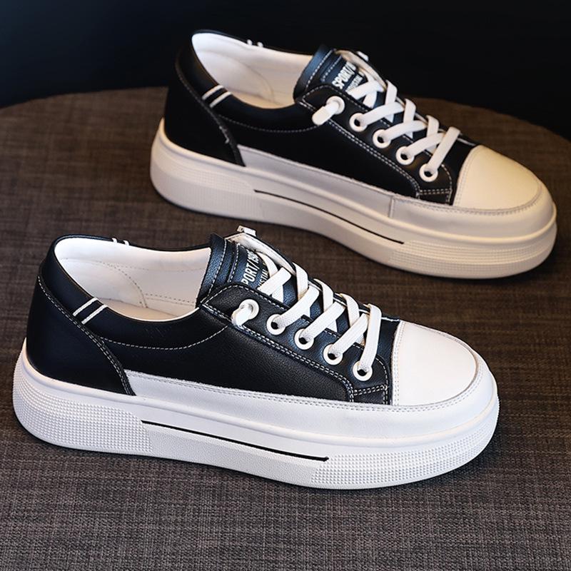 Women's Genuine Leather White Sneakers - Versatile, Lightweight, Comfortable Spring 2025 Sporty Platform Flats