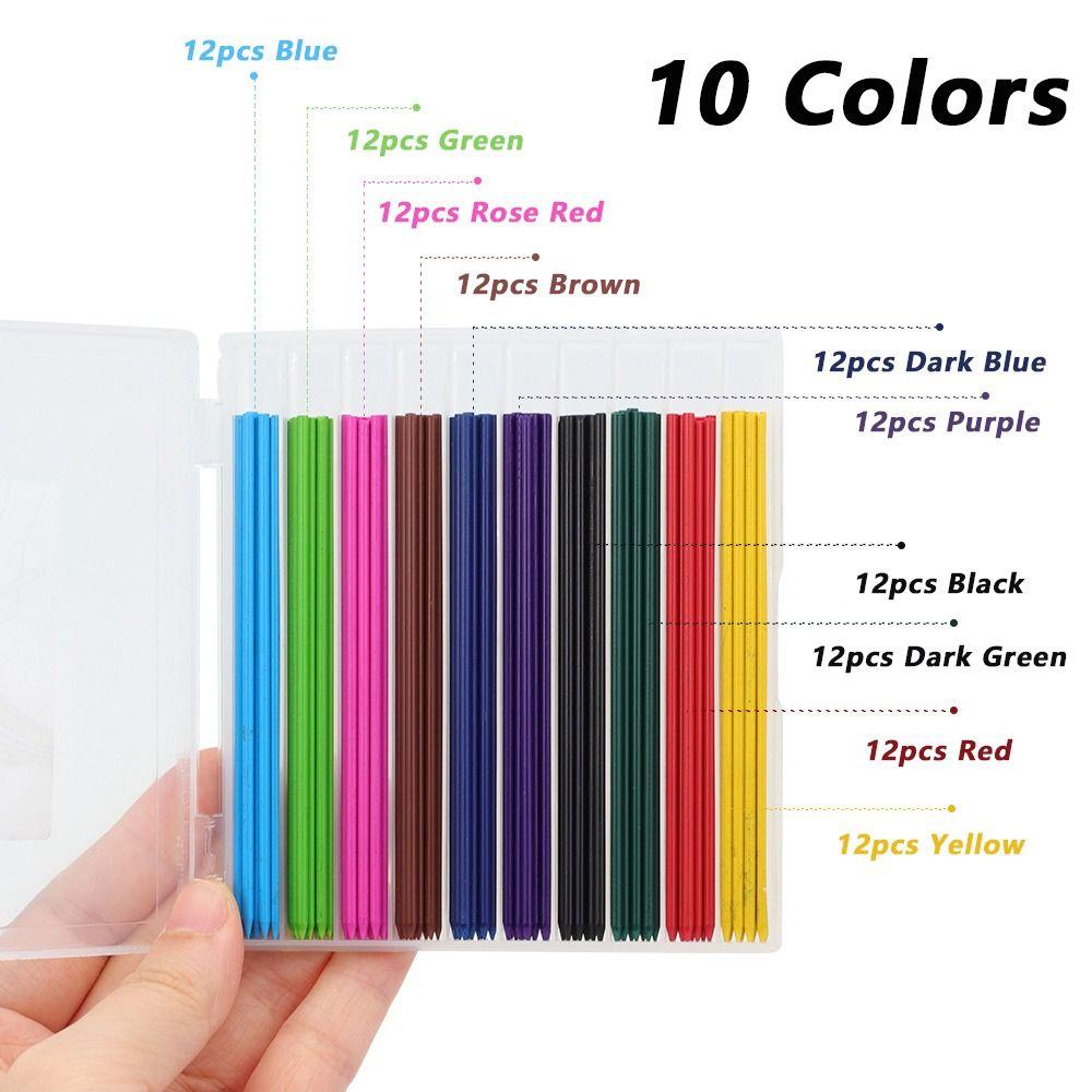 120pcs 10 Colors Mechanical Pencil Refills Large Capacity Propelling Pencil Replacement Refill