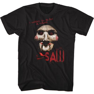 Saw Jigsaw T-shirt Vintage 90s Horror Movie Black Cotton Tee Unisex T-Shirt
