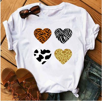 OUnisexs Shortsleeved Tshirt Fashionable Leopard Print Heart Print Base Shirt Women Clothes Graphic T Shirts