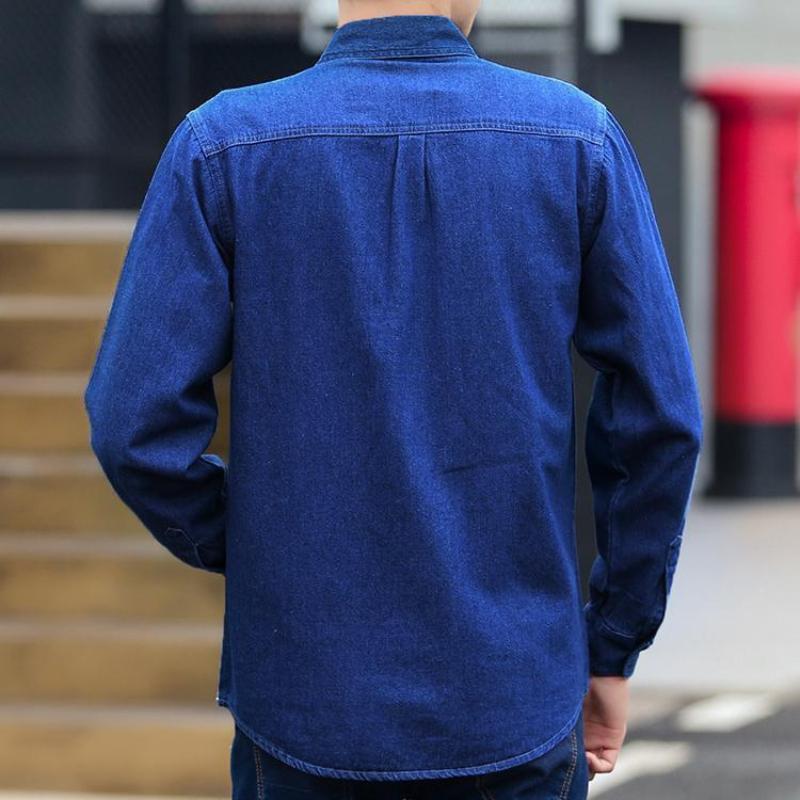 Spring Autumn Youth Men Denim Shirt Coat Long Sleeve Pure Cotton Plus Siz Turn-down Collar Casual Koreon All-match Jackets
