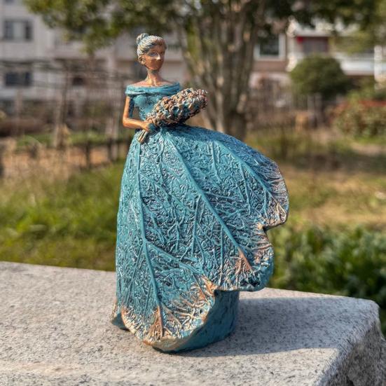 Simulated Flower Fairy Figurine, Resin Sculpture with Embossed Lace Texture, Ornament for Outdoor Indoor Garden Decor Elegant Gift