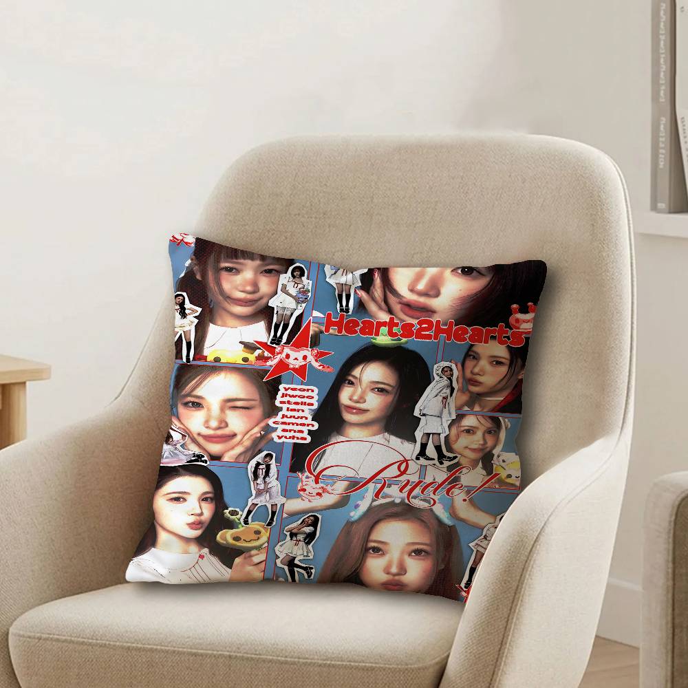 Music Group HHeartsHearts Pillow Covers Cartoon Sofa Decorative Home Doublesided Printing Short Plush Cute Cushion Cover