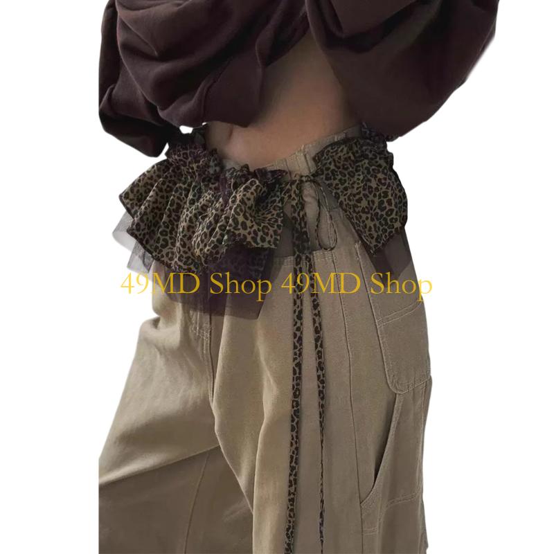 49MD Comfortable Elastic Waistband Mesh Layer Ruffled Trim Leopard Design Street