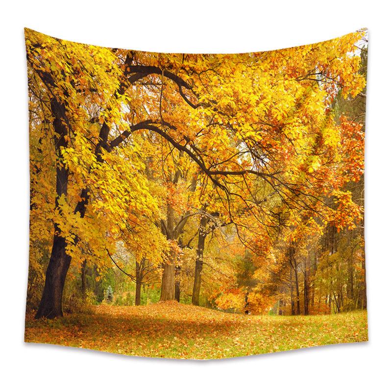 Autumn Yellow Forest Stream Landscape Print Pattern Tapestry Home Living Room Bedroom Wall Decor Background Cloth Tapestry