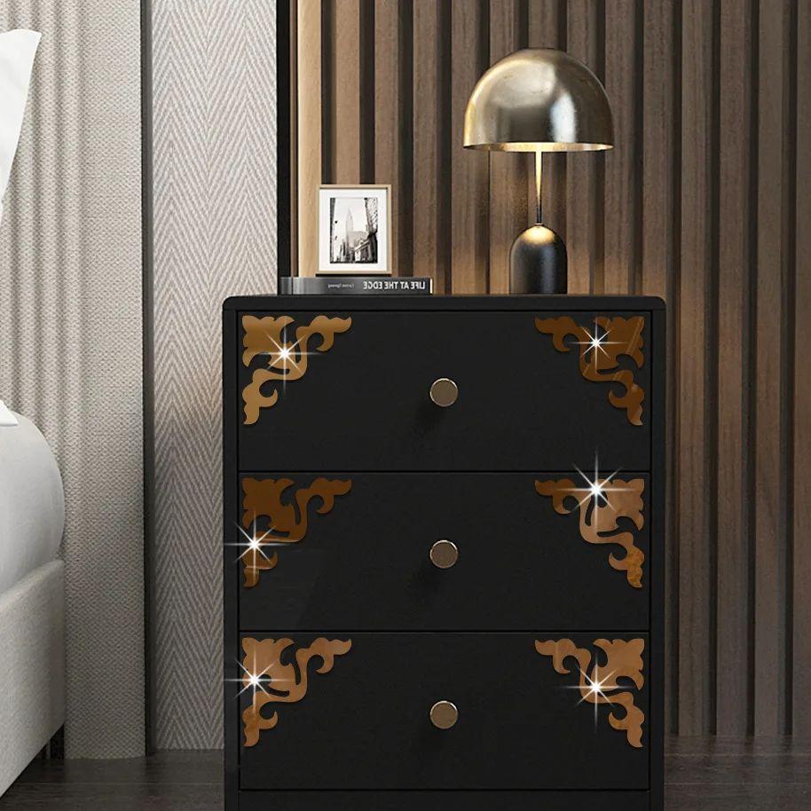 8pcs Furniture Decoration Mirror Sticker 3D Wallsticker Acrylic Self-adhesive Mirror Gold Sliver Sticker Cabinet Corner Decor