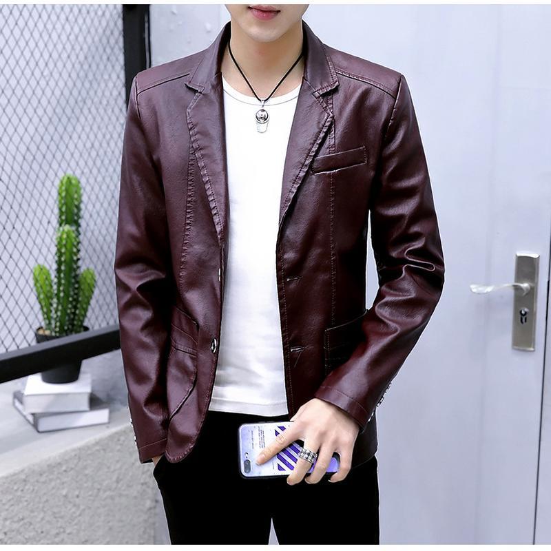 

Корейский повседневный костюм, мужская кожаная куртка, модная молодежная кожаная куртка, тренд, маленькая куртка, продажа