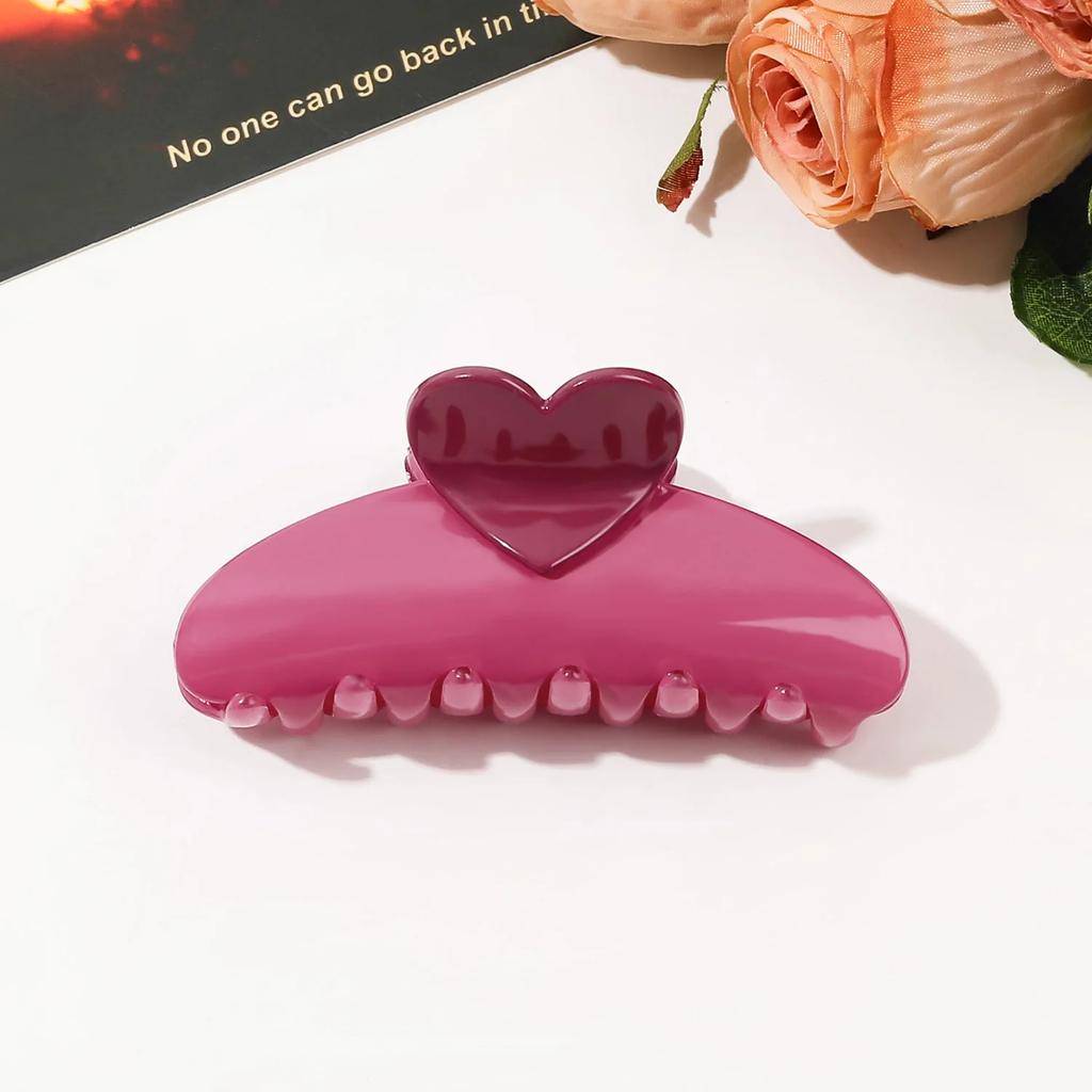 New Candy Color Love Heart 5.11" Big Size Hair Claw Clips for Women Girls Elegant Geometric Plastic Spring Summer Headwear Gift