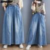 DIMANAF 2025 Summer Jeans Long Pants Plus Size Women Elastic Waist Pants Wide Leg Pants Loose Casual Denim Female Casual Trousers Pants Oversize