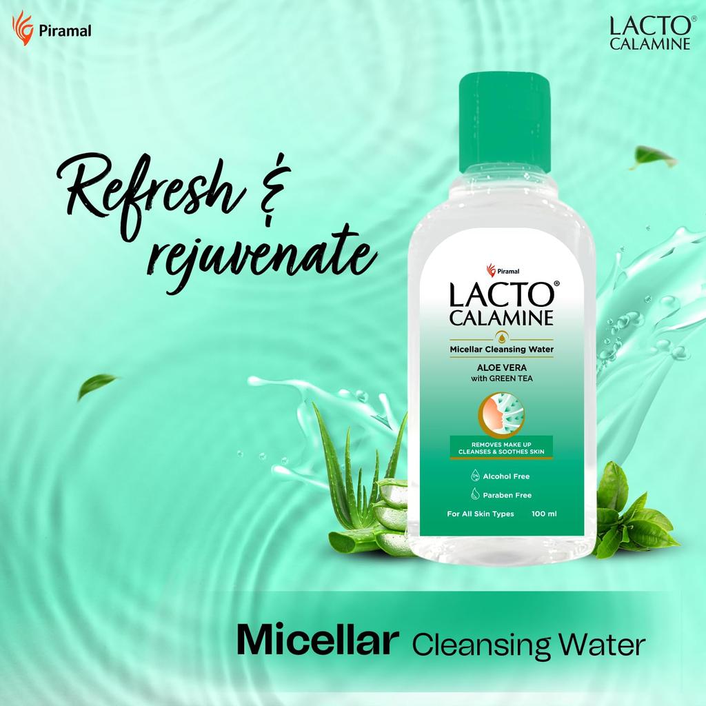 Lacto Calamine Micellar Water Make-Up Remover Liquid 100ml With Aloe Vera Green Tea Niacinamide