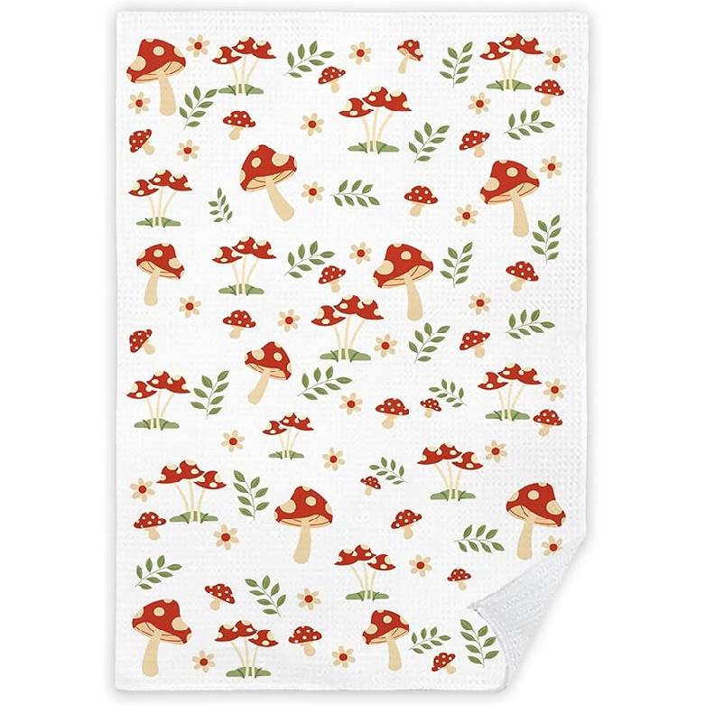 JINYO Mushroom Kitchen Towels, Red Mushroom Decorative Hand Towels for Bathroom, Cottagecore Mushroom Dish Towels Tea Towels for Kitchen, Mushroom