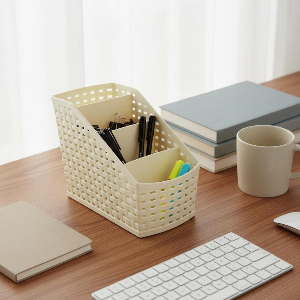 Desk Pen Holder Organizer Storage Stationery with 4 Compartments And SpaceSaving