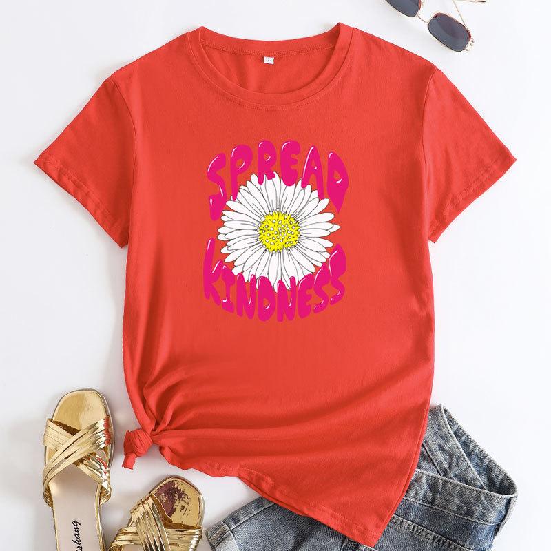 

European and American Daisy Print Round Neck Short Sleeve Tshirt Blouse Oversized T Shirt Women Clothes Harajuku Pro Choice S