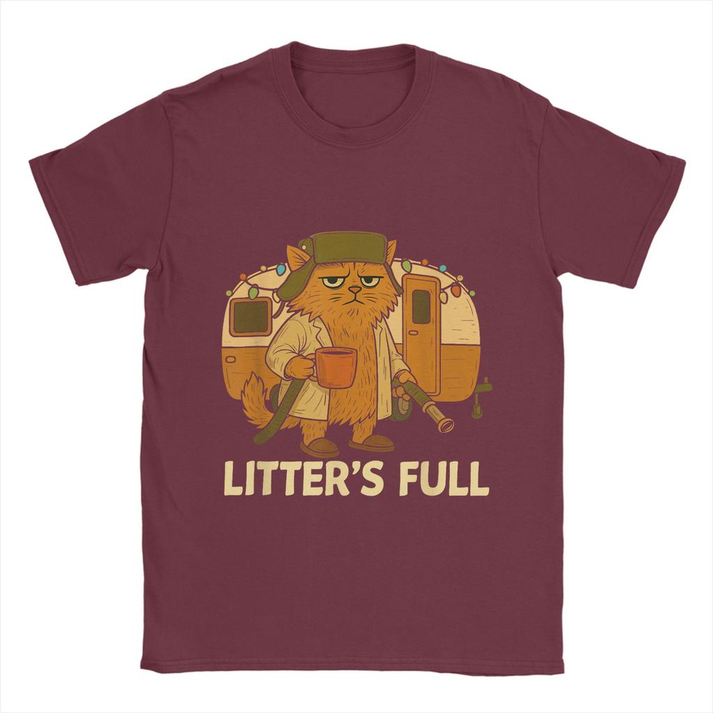 Men T-Shirts Funny Litters Full Cat Vintage 100% Cotton Tee Shirt Short Sleeve T Shirt Crewneck Tops Plus Size