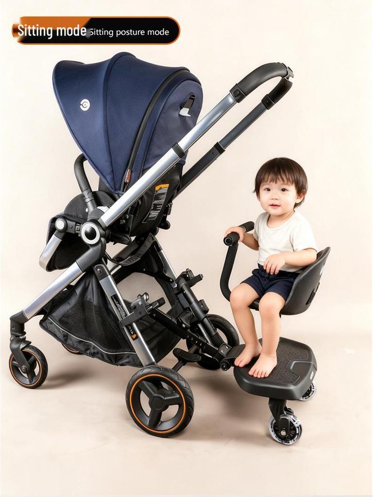 Convertible Two-Way Baby Stroller with Attachable Pedal and Shock-Absorbing Wheels